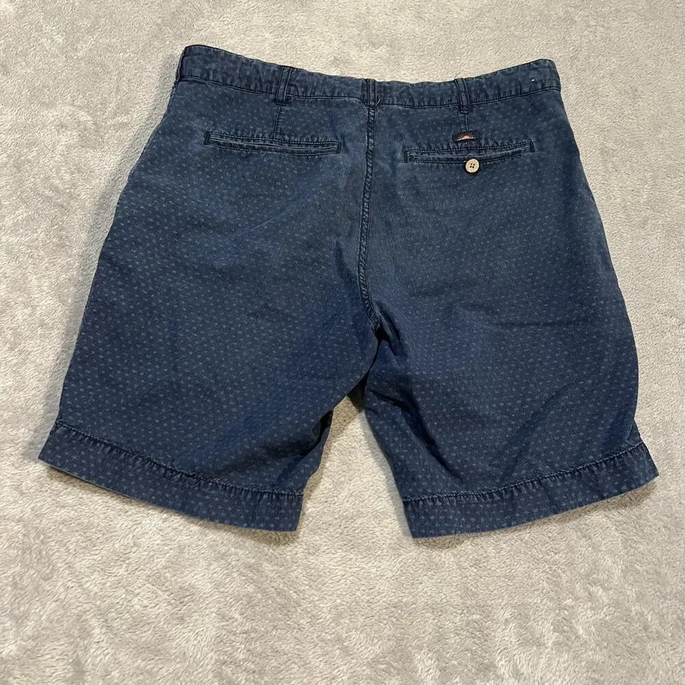 Faherty Shorts Mens 33 Blue Geometric Print Chino Casual Flat Front Summer